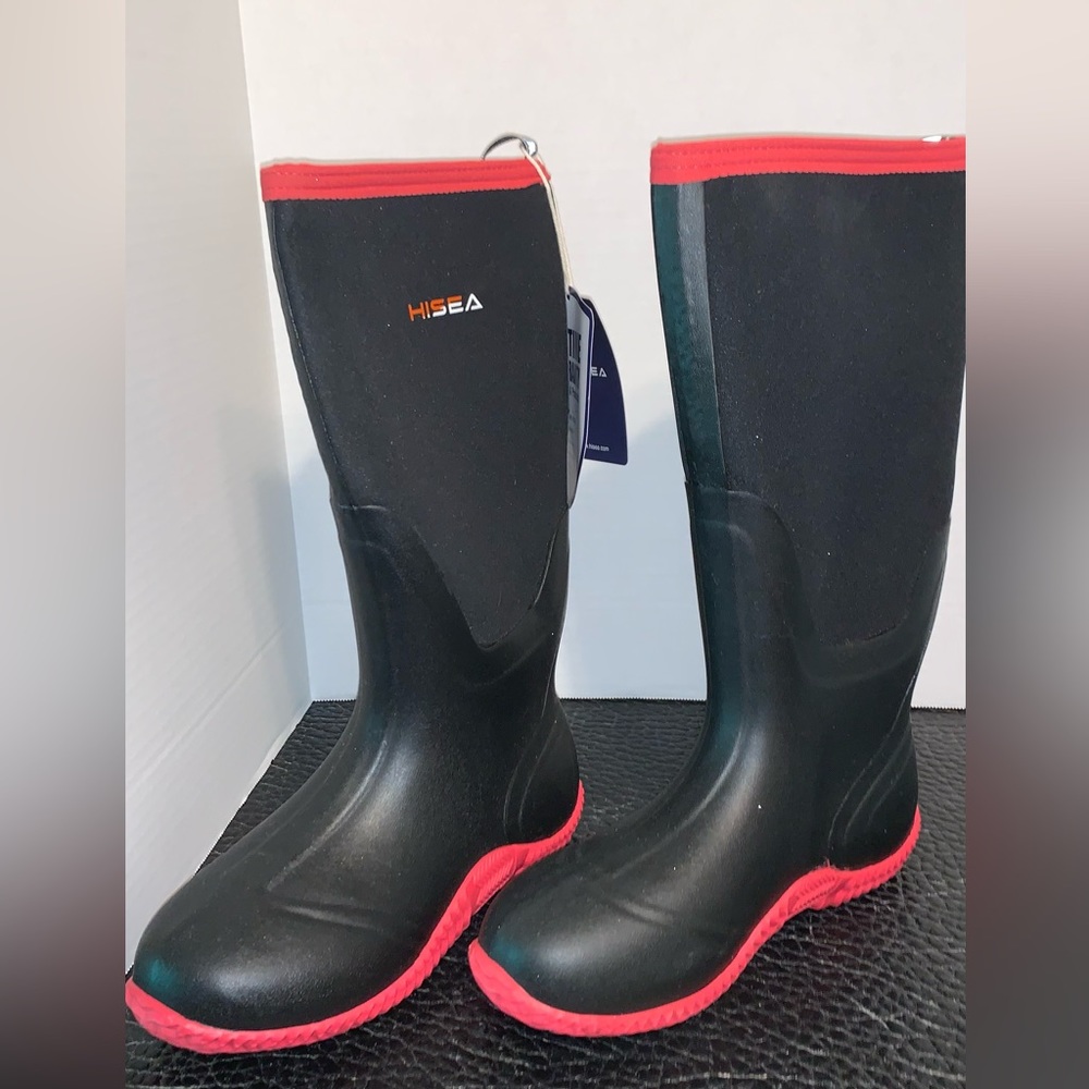 Mens red and black waterproof winter boots